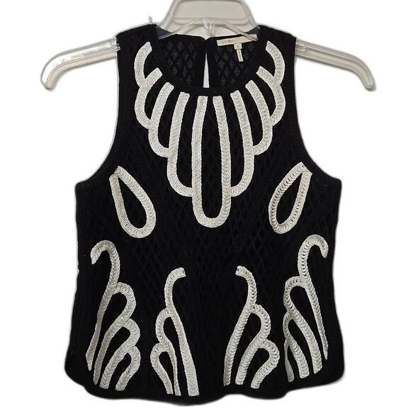 Maje Tops - Maje Women's Mesh Crochet Black White Tank Top Size 2 Floral